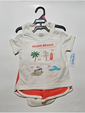 Carter's Baby 3-Piece Summer Outfit Set - Miami Beach Print Tee, Crab Print Bodý
